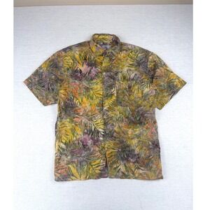 The Territory Ahead Mens L Cotton Tropical Batik Palm Leaf Short Sleeve Shirt